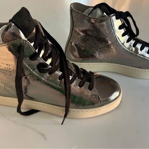 ALL SAINTS Metallic Silver High-Top Sneakers